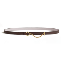 HERMES Calfskin Gold-Plated Leather Belts Women's Brown/Purple Width 1.3CM