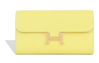 HERMES Constance Long To Go Evercolor Leather Wallets Handheld Shoulder Bag Crossbody Bag Regular Women's 9R Lime Lemon