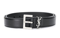 SAINT LAURENT Monogram Square Buckle Belt Silver tone