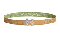 HERMES Trendy Individual Elegance Silver Buckle Epsom Calfskin Double-Sided Leather Belt Women's Green Width: 2.4cm