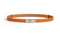 HERMES Floral Pattern With Cutouts Calfskin Double-Sided Leather Leather Belts Women's Orange Width 1.8CM