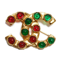 CHANEL 1980s Stone embellished Cc Brooch
