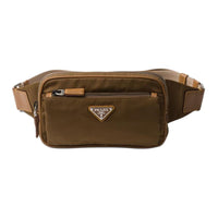 PRADA Recycled Nylon With Patchwork Leather Crossbody Fanny Pack Men's Brown