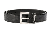 SAINT LAURENT Calfskin Leather Belts Men's Black Width  3cm