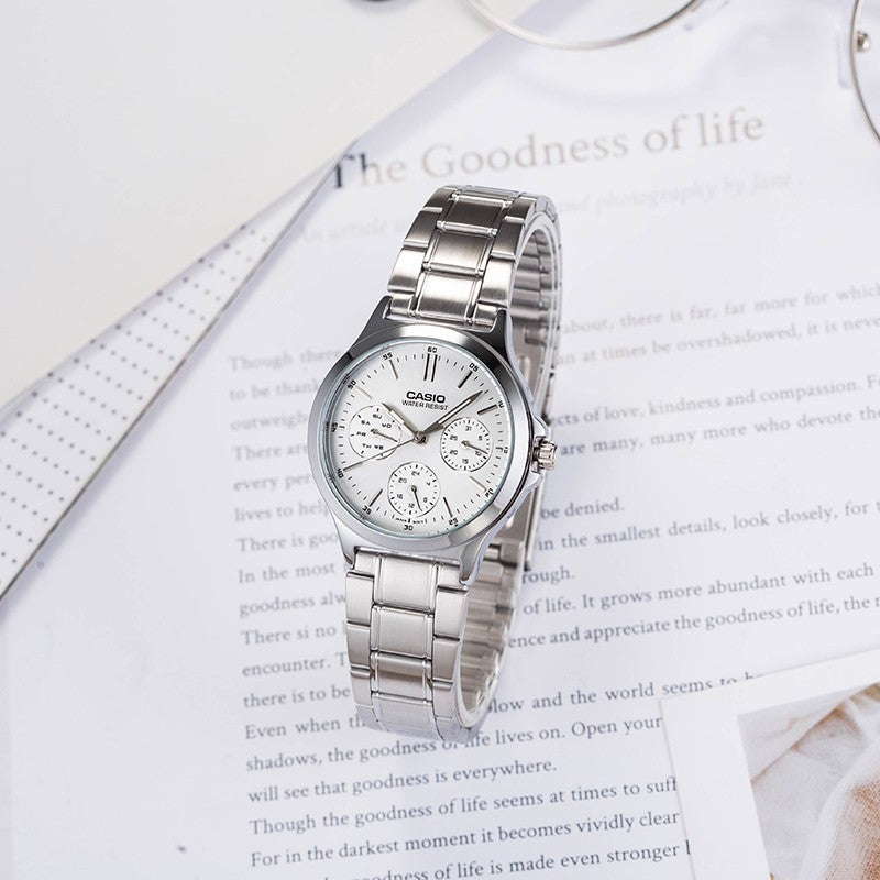 CASIO DRESS Series Business Waterproofes Couple Quartz Stainless Steel Strap Silver Analog MTP-V300D-7A&LTP-V300D-7A