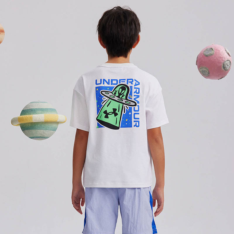 (GS) Under Armour Graphic T-Shirt 'White Blue' 242101061