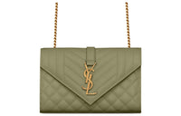 SAINT LAURENT ENVELOPE Cow Leather Envelope Bag Shoulder Bag Crossbody Bag Small Size Women's Light Gray Green