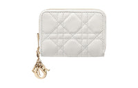 DIOR Lady Dior Sheepskin Wallet Small Size Women's Milk White