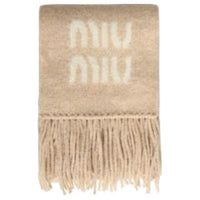 MIU MIU Mohair Polyamide Wool Knit Scarves Women's Beige