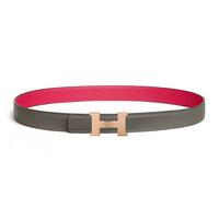 HERMES Calfskin, Palladium Plated Leather Belts Women's Black/Pink Width 2.4CM
