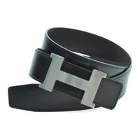 HERMES Badge Decoration Smooth Buckle Genuine Leather Metal Leather Belts Women's Black Width: 4CM
