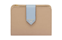 PRADA Saffiano Leather Wallet Trumpets Women's Sand/Light Blue