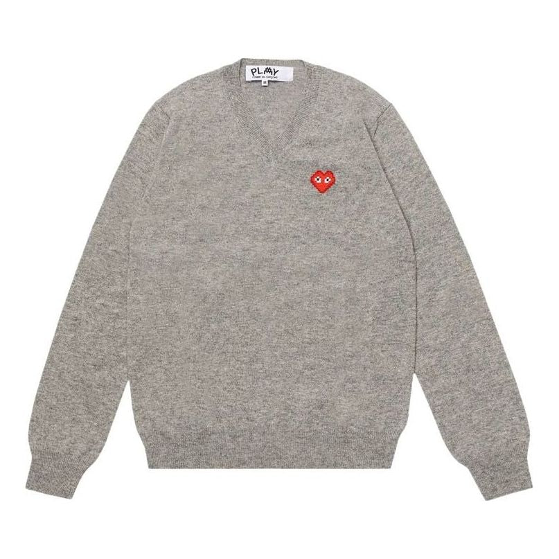 COMME des GARCONS PLAY FW25 Heart V Neck Pullover 'Light Grey' AZ-N082-051-2