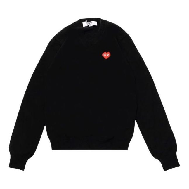 COMME des GARCONS PLAY FW25 Heart V Neck Pullover 'Black' AZ-N082-051-1
