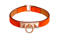 HERMES Calfskin Rose Gold-Plated Wristbands Women's Orange