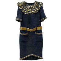 CHANEL Short Sleeved Dress Women's Blue