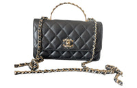 CHANEL Lambskin With Diamond Pattern Handbag Shoulder Bag Crossbody Bag Women's Black