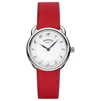 HERMES Arceau Collection Wrist Watch Quartz Movement Cowhide Strap 28mm White Dial Women's Watch