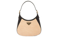 PRADA Straw Woven Fabric With Leather Handbag, Shoulder Bag Women's