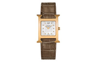 HERMES Heure H Collection Wrist Watch Quartz Movement Genuine Leather Strap White Dial Women's Watch
