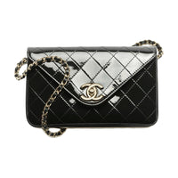 CHANEL Cow Leather Shoulder Bag Crossbody Bag Wallet Women's Black