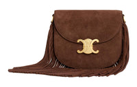 CELINE Cow Leather Suede Shoulder Bag Crossbody Bag Women's Brown