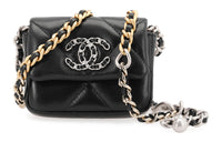 CHANEL Sheepskin Fanny Pack Mini Women's Black