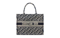 DIOR Medium DIOR Book Tote-Ecru And Blue DIOR Oblique Embroidery
