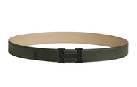 HERMES Double-Sided Design Smooth Buckle Leather Belts Men's Green/Beige Width: 3.2cm