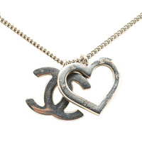 CHANEL Pre-Owned 2004 Brass CC Open Heart Pendant Costume Necklace