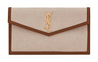 SAINT LAURENT Uptown Pouch In Canvas And Smooth Leather Natural Beige