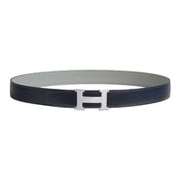 HERMES Calfskin Leather Belts Men's Blue Width: 3.2CM