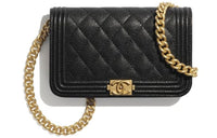 CHANEL Grained Embossed Cow Leather Wealth Bag Shoulder Bag Crossbody Bag Small Size Women's Black