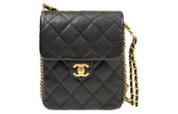 CHANEL Calf Shoulder Bag Crossbody Bag Small Size Women's Black