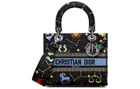 DIOR Lady D-Lite Embroidery Dior Bag Shoulder Bag Crossbody Bag Handbag Medium Size Women's Black