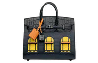 HERMES Birkin Cow Leather With Crocodile Leather Black House Birkin Bag Handbag Medium Size Women's Black