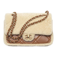 CHANEL Lambskin Crossbody Bag Shoulder Bag Women's Beige & Brown