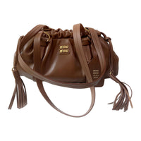 MIU MIU Leather One Shoulder Handbag Women's Cognac