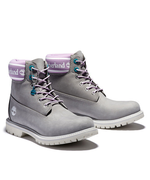(WMNS) Timberland Premium 6 Inch Waterproof Boots 'Grey Nubuck with Purple Logo Collar' A41D6D52