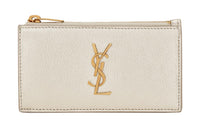 SAINT LAURENT Cow Leather Card Holder Women's Ecru
