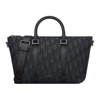 DIOR Oblique Printed Fabric Grained Cow Leather Shoulder Bag Crossbody Bag Men's Black