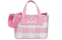 MIU MIU Cow Leather Handbag Women's Pink White