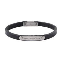 SAINT LAURENT Id Plaque Leather Bracelet