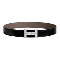 HERMES Calfskin Leather Belts Men's Black/Gray Width: 3.8CM