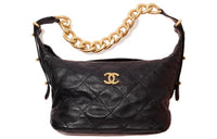 CHANEL 22c Early Spring Cow Leather Dumpling Bag, Handbag, Shoulder Bag, Crossbody Bag Medium Size Women's Black