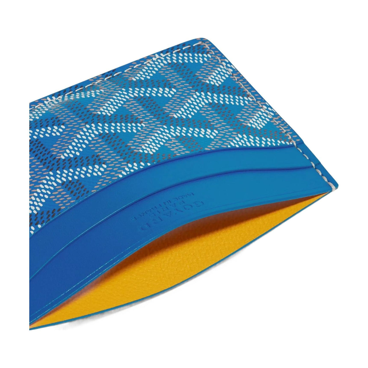 GOYARD Canvas With Calfskin Card Clip Card Holder Unisex Sky Blue With Pink Heart Design