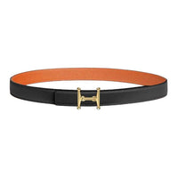 HERMES Calfskin Leather Belts Unisex Black Orange Width 2.4CM