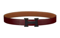 HERMES Letter H Black Buckle Togo Calfskin Double-Sided Leather Belt Women's Red Width: 3.2cm