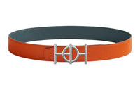 HERMES Avant-Garde Silver Buckle Togo Calfskin Double-Sided Belt Men's Orange Width: 3.8cm