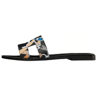 HERMES Oran Slide Slippers Women's Black White Blue